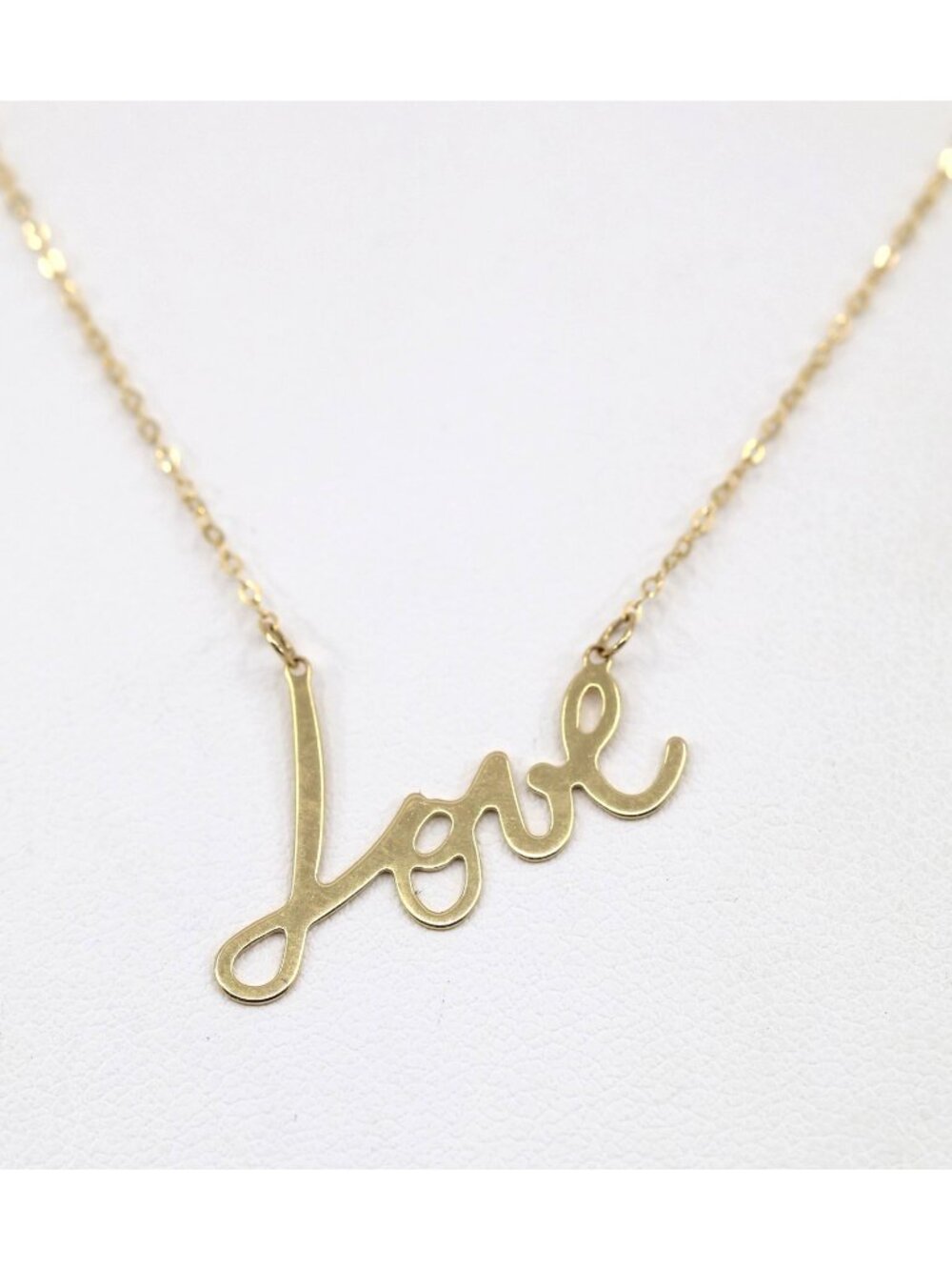 14K Yellow Gold Cursive Love Charm Pendant Cable Link Chain Necklace - 18.50" L